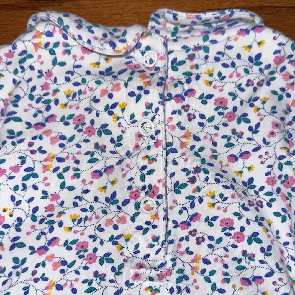 JoJo Maman Bebe White Ditsy Floral Peter Pan Collar Long Sleeve Bodysuit 3-6M